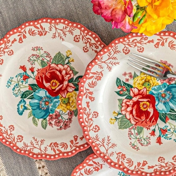 The Pioneer Woman Other - 3 The Pioneer Woman FANCY FLOURISH Stoneware 2 Dinner Plates, 1 Salad Plate Set